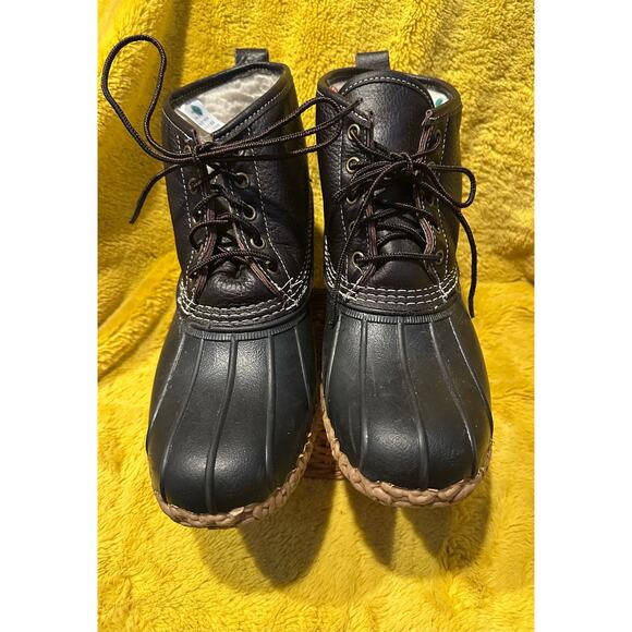 LL Bean Mens Dark Brown Leather Hunting Shoe Duck Boots 9M Vintage Outdoors rain - Picture 1 of 11